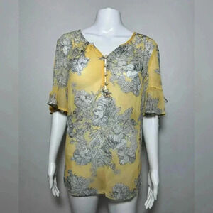 Liz Claiborne Sheer Floral Blouse - Yellow